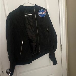 Forever 21 Black Satin Bomber Jacket